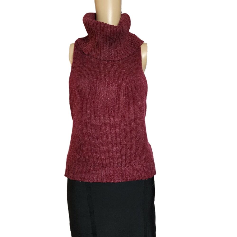 One Teaspoon Wine Knit Roll Neck Sleeveless Open Back Sweater | Small Racerback